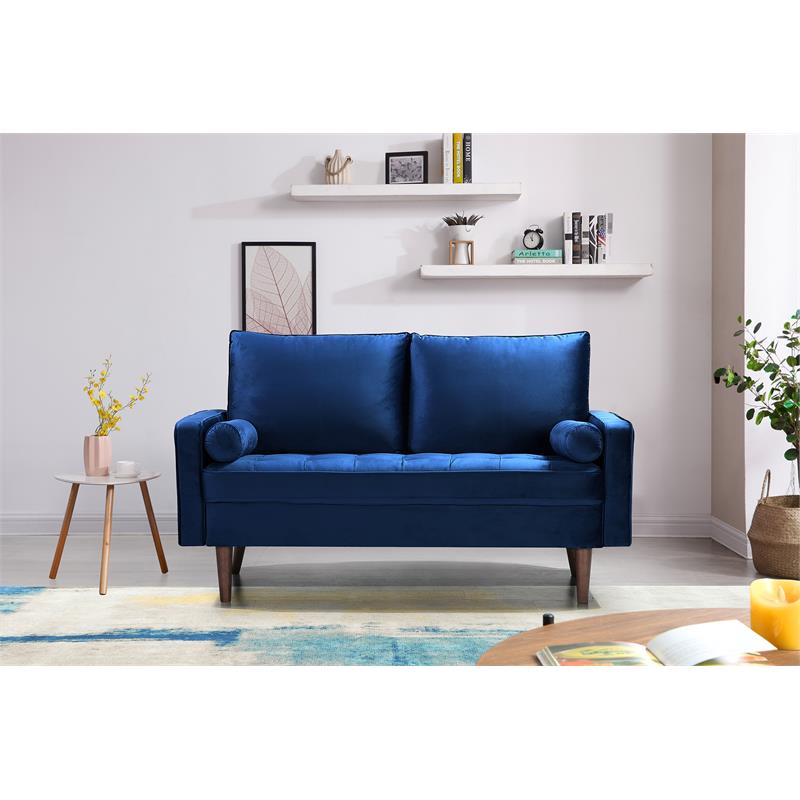 Home Square 2 Piece Mid-Century Velvet Living Room Loveseat Set in Blue