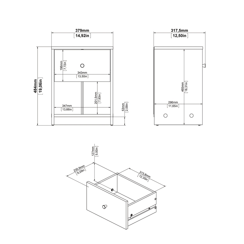 Home Square 4 Piece Furniture Set with Dresser 3 Drawer Chest and 2 Nightstands