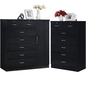 Home Square Hodedah 2 Piece 7 Drawer Wood Chest Set with Locks in Black