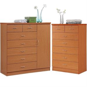 Home Square Hodedah 2 Piece 7 Drawer Wood Chest Set with Locks in Cherry