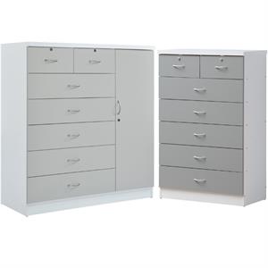 Home Square Hodedah 2 Piece 7 Drawer Wood Chest Set with Locks in Gray