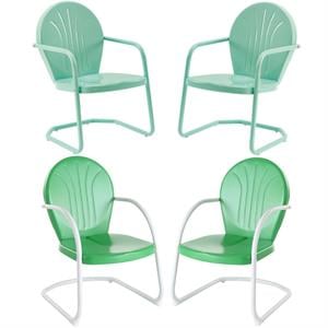 Home Square Griffith 4 Piece Metal Patio Chair Set in Aqua & Grasshopper Green