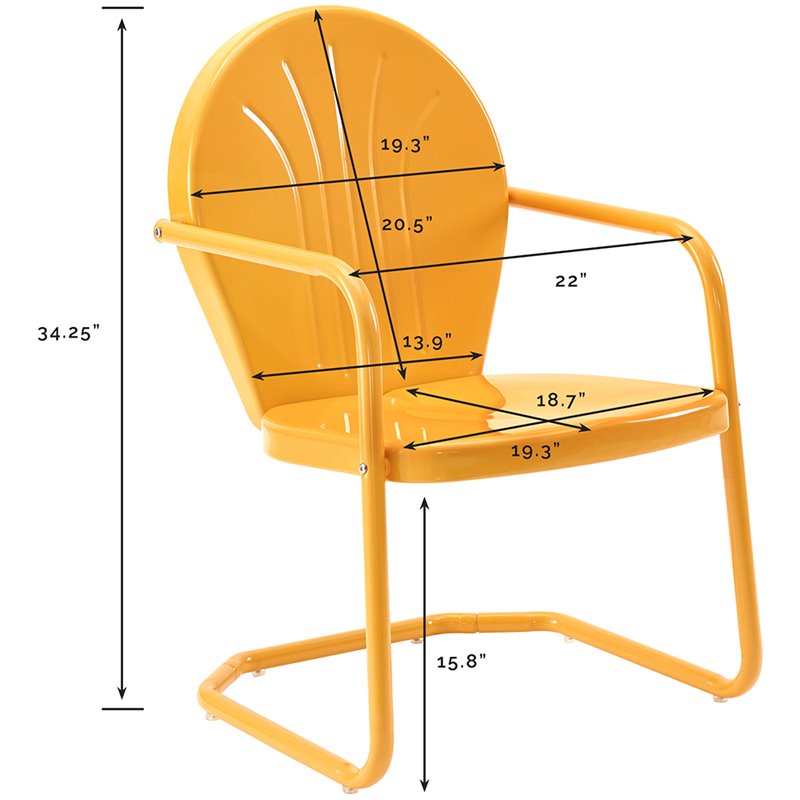 Home Square Griffith 3 Piece Modern Metal Patio Chair Set in Tangerine