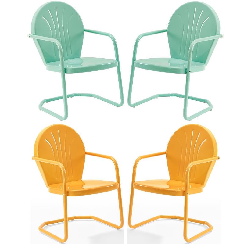 Home Square Griffith 4 Piece Metal Patio Chair Set in Tangerine and Aqua
