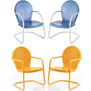 Home Square Griffith 4 Piece Metal Patio Chair Set in Tangerine and Sky Blue