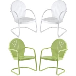 Home Square Griffith 4 Piece Metal Patio Chair Set in Key Lime and White