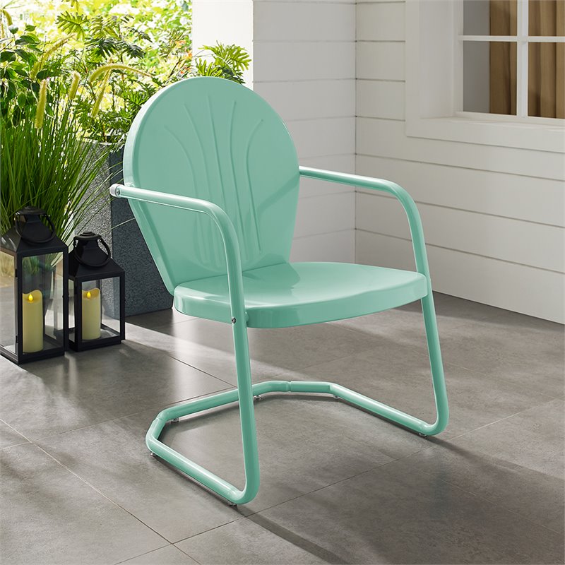 Home Square Griffith 4 Piece Metal Patio Chair Set in Aqua and Red