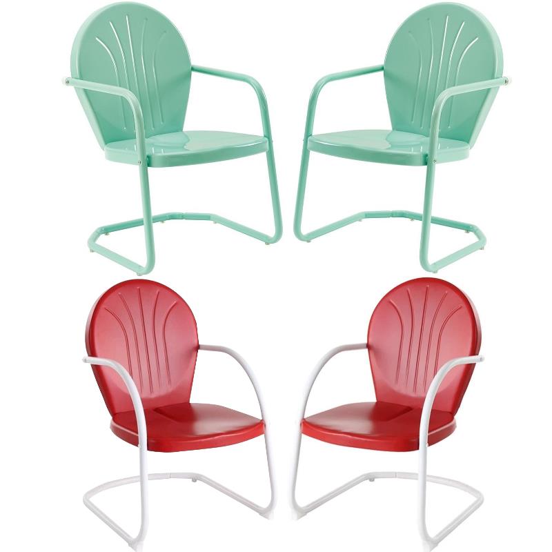 Home Square Griffith 4 Piece Metal Patio Chair Set in Aqua and Red