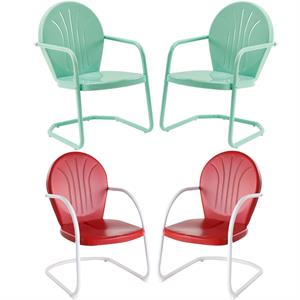 Home Square Griffith 4 Piece Metal Patio Chair Set in Aqua and Red