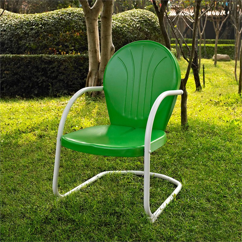 Home Square Griffith 4 Piece Metal Patio Chair Set in White & Grasshopper Green