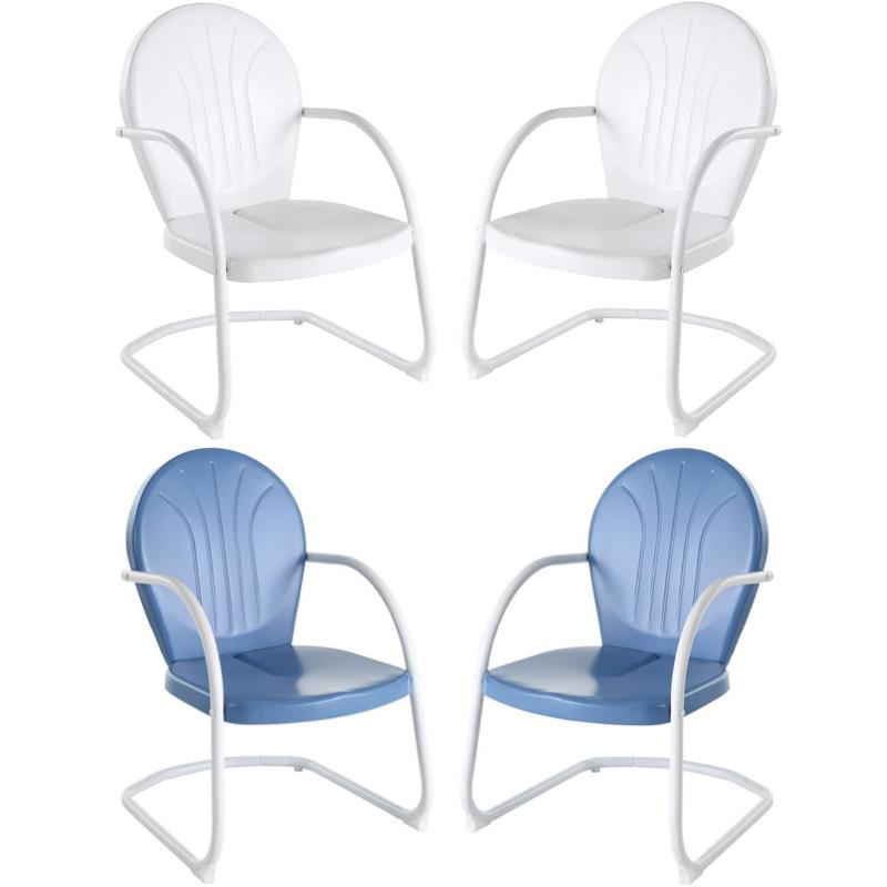 Home Square Griffith 4 Piece Metal Patio Chair Set in White & Sky Blue