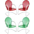 Home Square Griffith 4 Piece Metal Patio Chair Set in Red & Grasshopper Green