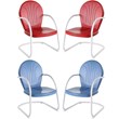 Home Square Griffith 4 Piece Metal Patio Chair Set in Red & Sky Blue