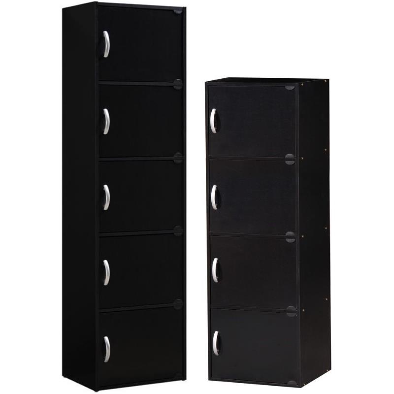 Home Square 2-Piece Set with 5 Shelf Bookcase and 4 Shelf Bookcase in Black