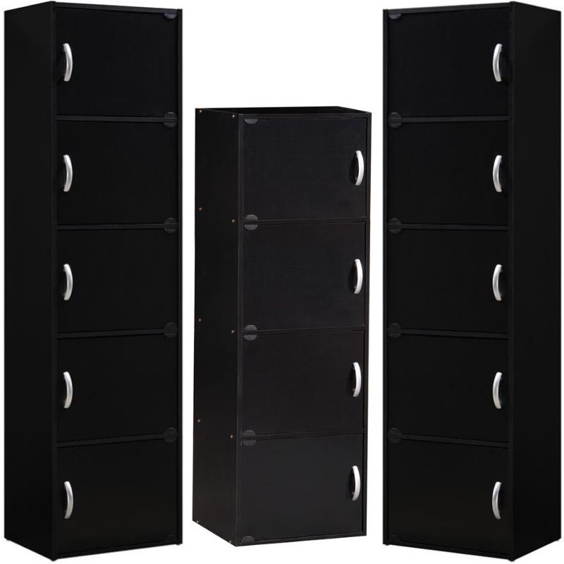 Home Square 3-Piece Set with 2 5-Shelf Bookcases and 4 Shelf Bookcase in Black