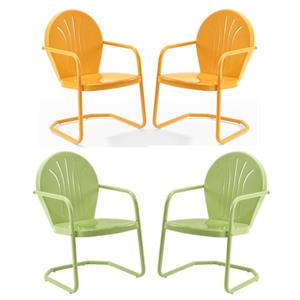Home Square 4 Piece Metal Modern Patio Chair Set in Tangerine and Key Lime