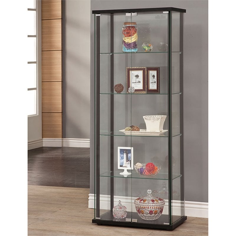 Home Square 2 Piece Glass Curio Cabinet Set with 4 Shelf and 5 Shelf in Black