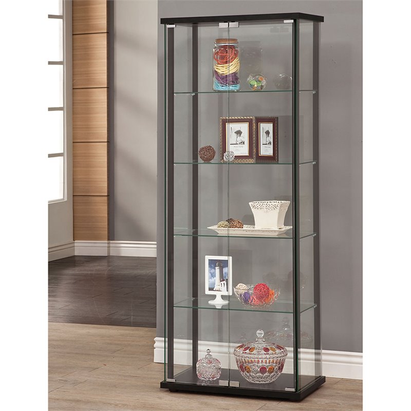 Home Square 2 Piece Glass Curio Cabinet Set with 3 Shelf and 5 Shelf in Black