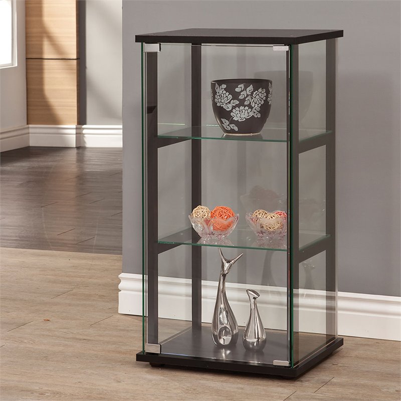 Home Square 2 Piece Glass Curio Cabinet Set with 3 Shelf and 5 Shelf in Black