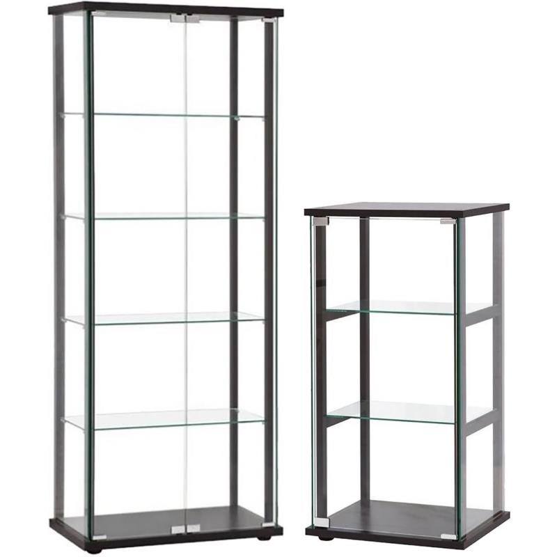 Home Square 2 Piece Glass Curio Cabinet Set with 3 Shelf and 5 Shelf in Black