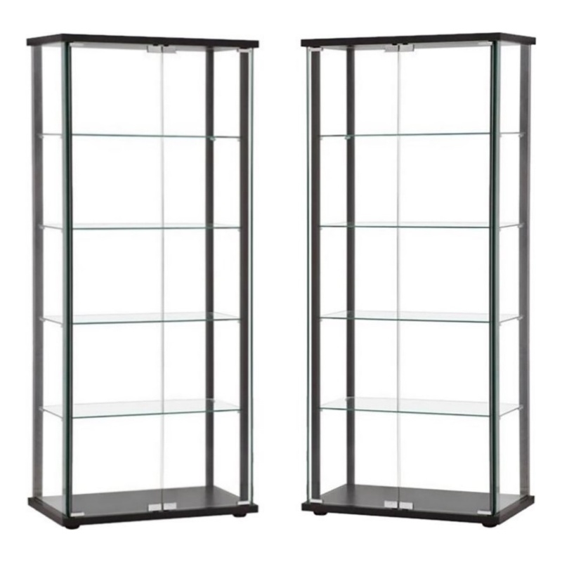 Home Square Contemporary 5-Shelves Wood/Glass Curio Cabinet in Black (Set of 2)
