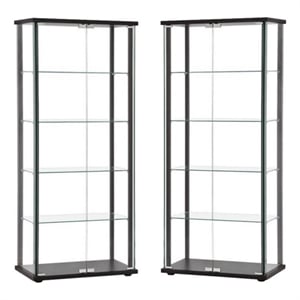Home Square Contemporary 5-Shelves Wood/Glass Curio Cabinet in Black (Set of 2)