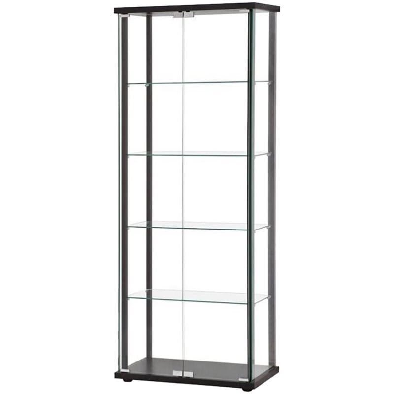 Home Square Contemporary 5-Shelves Wood/Glass Curio Cabinet in Black (Set of 2)