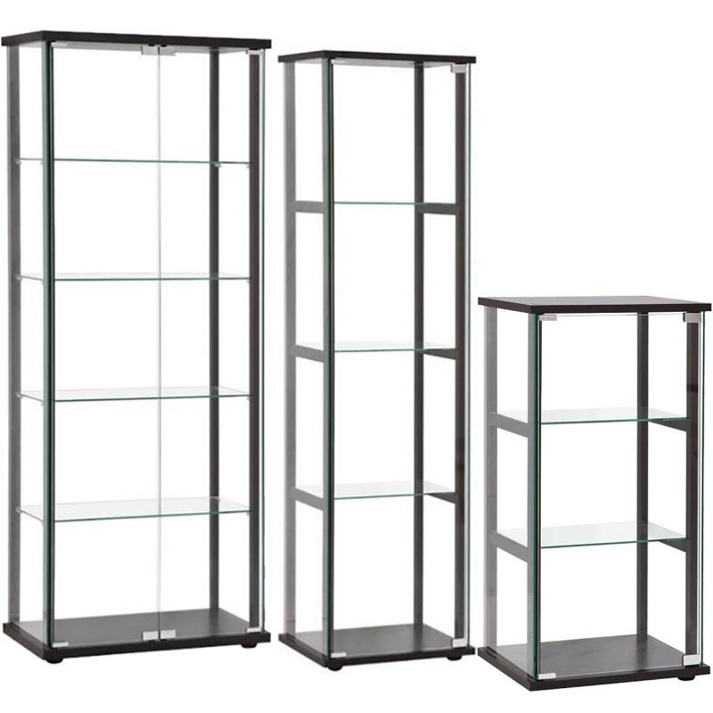 Home Square 3 Piece Glass Curio Cabinet Set - 3 Shelf 4 Shelf and 5 Shelf Black