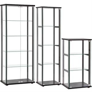 Home Square 3 Piece Glass Curio Cabinet Set - 3 Shelf 4 Shelf and 5 Shelf Black