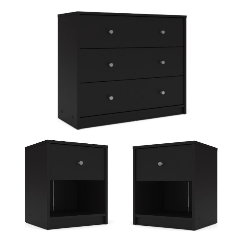 Home Square 3 Piece Set with 3 Drawer Chest and 2 1-Drawer Nightstands in Black