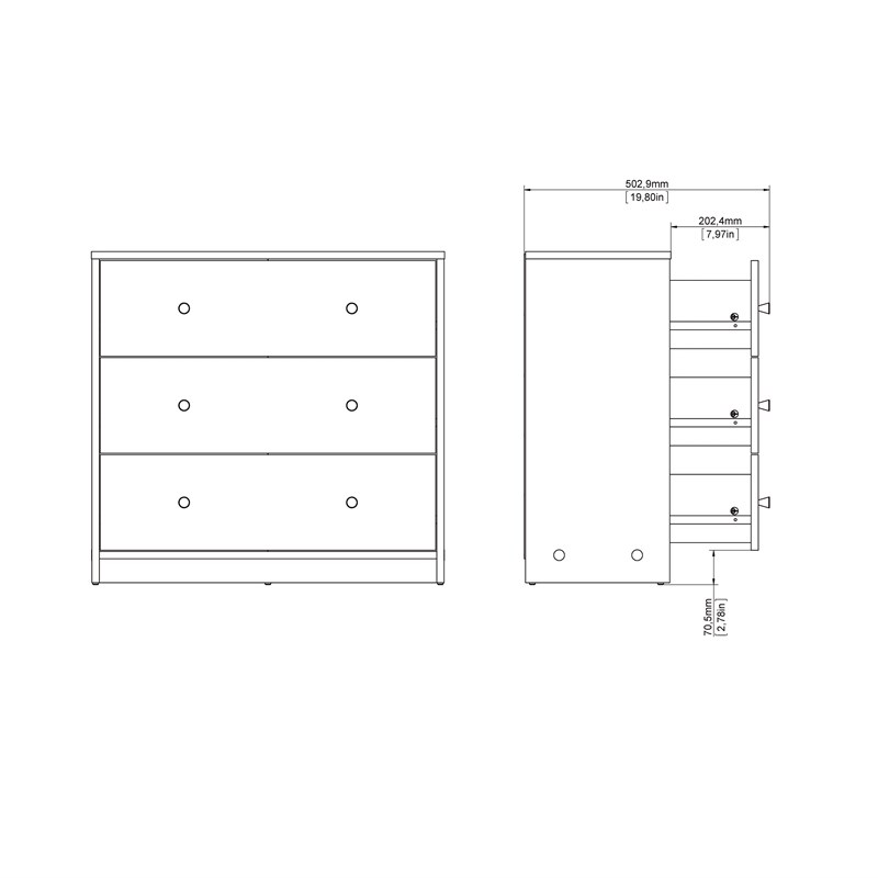 Home Square 3 Piece Set with 3 Drawer Chest and 2 1-Drawer Nightstands in Black