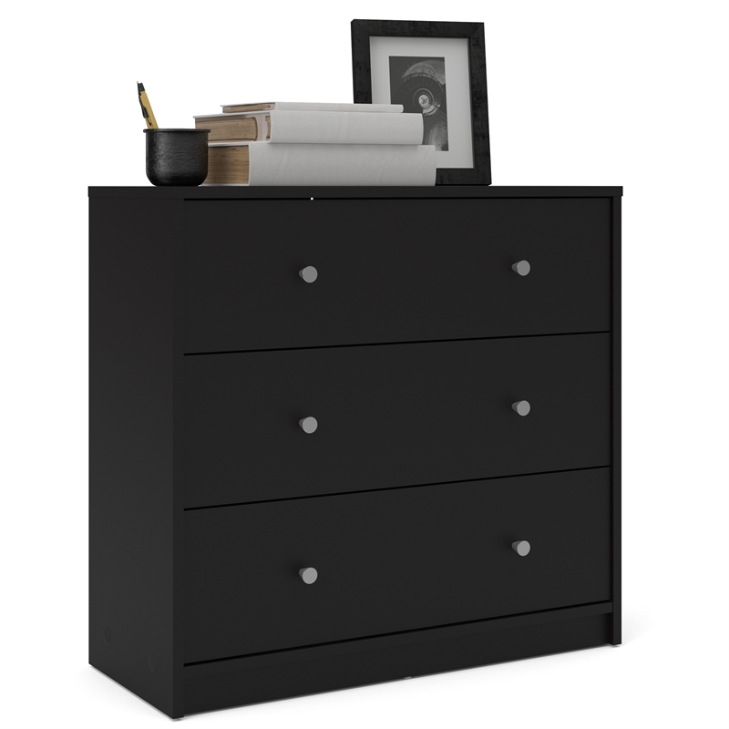 Home Square Engineered Wood 4pc Set of Chest Dresser and 2 Nightstands in Black