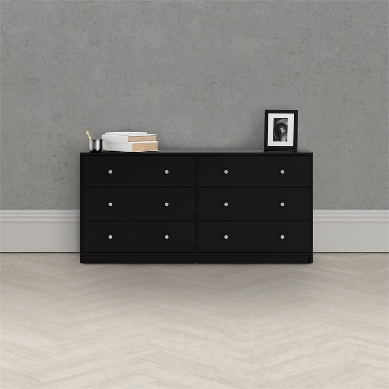 Home Square 2 Piece Set with 3 Drawer Chest and 6 Drawer Double Dresser in Black