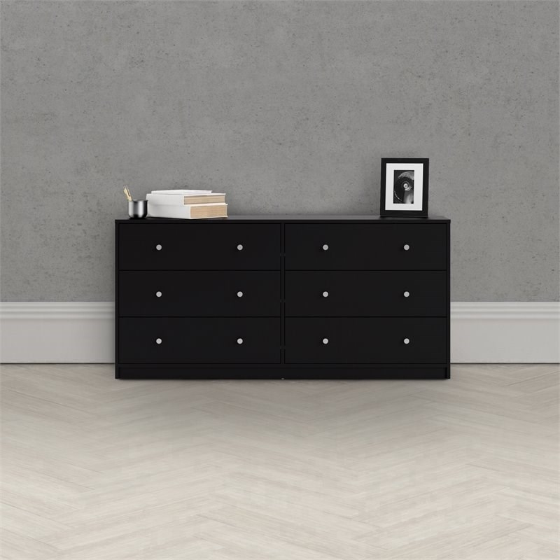 Home Square 2 Piece Set with 3 Drawer Chest and 6 Drawer Double Dresser in Black