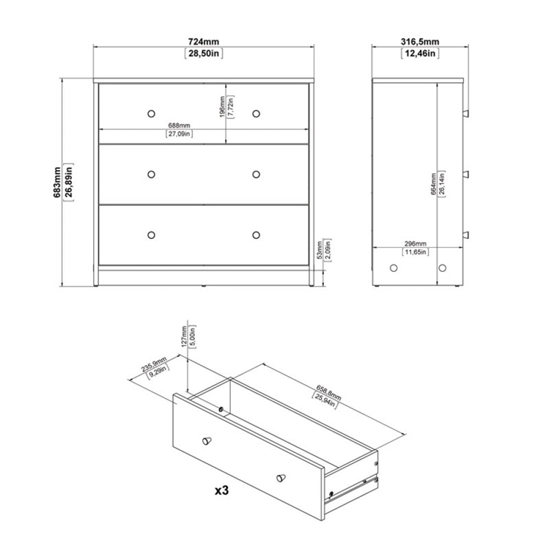 Home Square 2 Piece Set with 3 Drawer Chest and 6 Drawer Double Dresser in Black