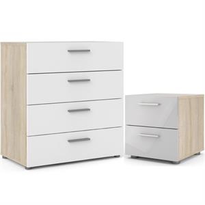 Home Square 2 Piece Set with Chest and Nightstand in Oak Structure/White Gloss