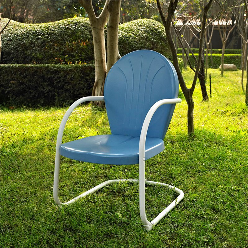 Home Square Griffith 2 Piece Metal Patio Chair Set in Key Lime and Sky Blue