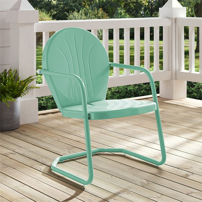Home Square Griffith 2 Piece Metal Patio Chair Set in Aqua and Red