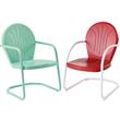 Home Square Griffith 2 Piece Metal Patio Chair Set in Aqua and Red