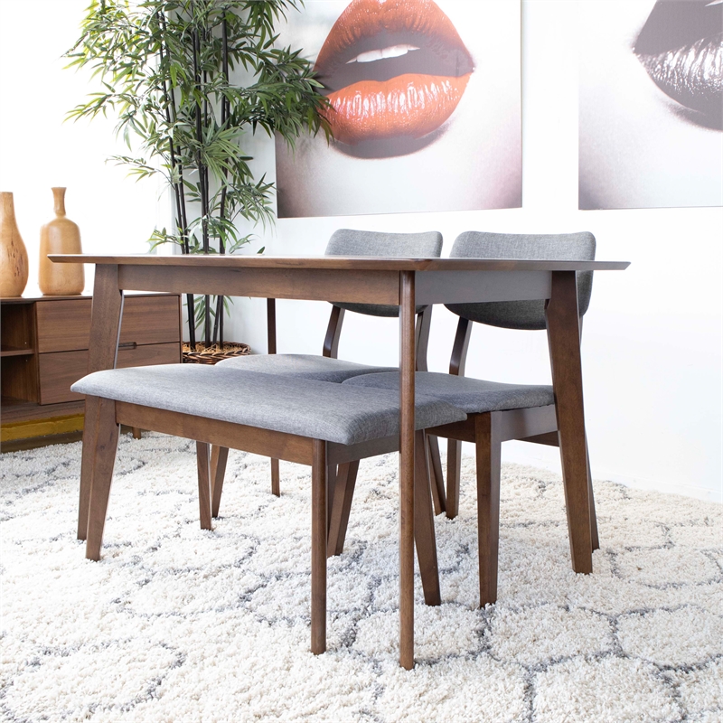 Home Square 3 Piece Furniture Set with Dining Table and 2 Large Benches