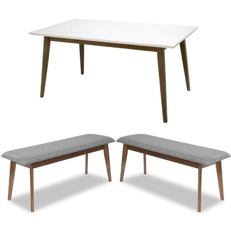 Home Square 3 Piece Furniture Set with Dining Table and 2 Large Benches