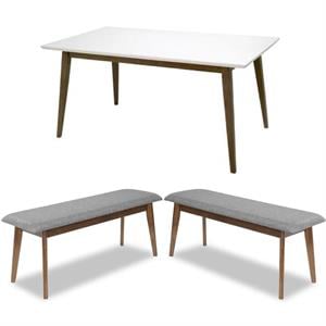 Home Square 3 Piece Furniture Set with Dining Table and 2 Large Benches