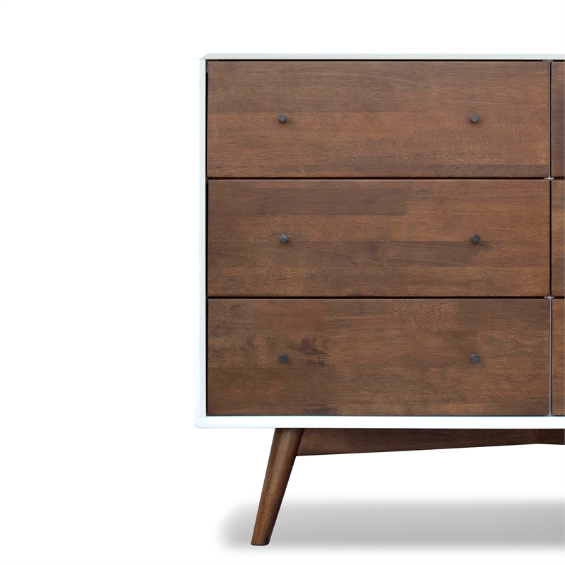 Home Square 3 Piece Solid Wood Bedroom Dresser & Nightstand Set in Walnut/White