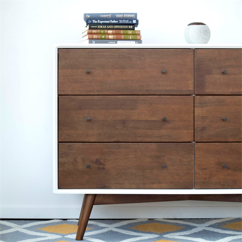 Home Square 3 Piece Solid Wood Bedroom Dresser & Nightstand Set in Walnut/White