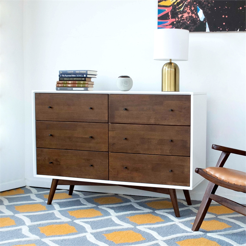 Home Square 3 Piece Solid Wood Bedroom Dresser & Nightstand Set in Walnut/White