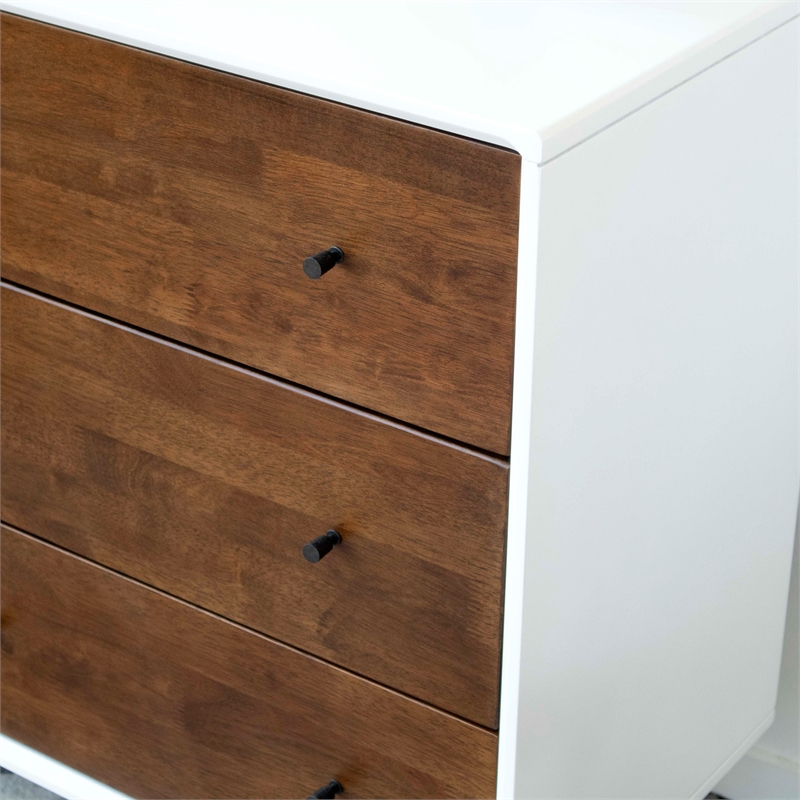 Home Square 3 Piece Solid Wood Bedroom Dresser & Nightstand Set in Walnut/White