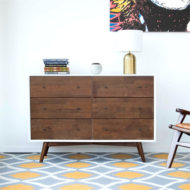 Home Square 3 Piece Solid Wood Bedroom Dresser & Nightstand Set in Walnut/White