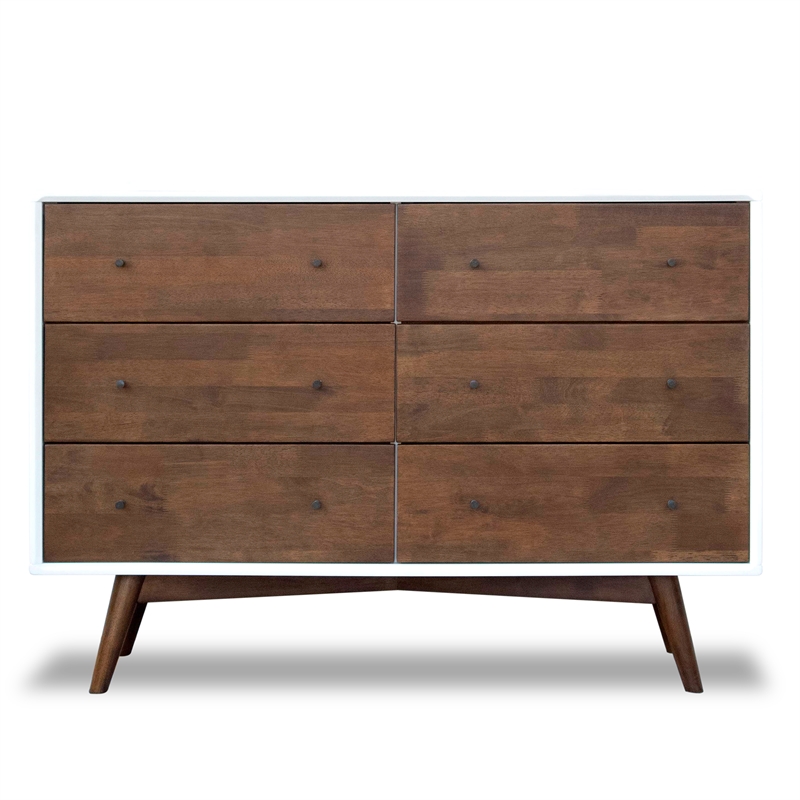Home Square 3 Piece Solid Wood Bedroom Dresser & Nightstand Set in Walnut/White