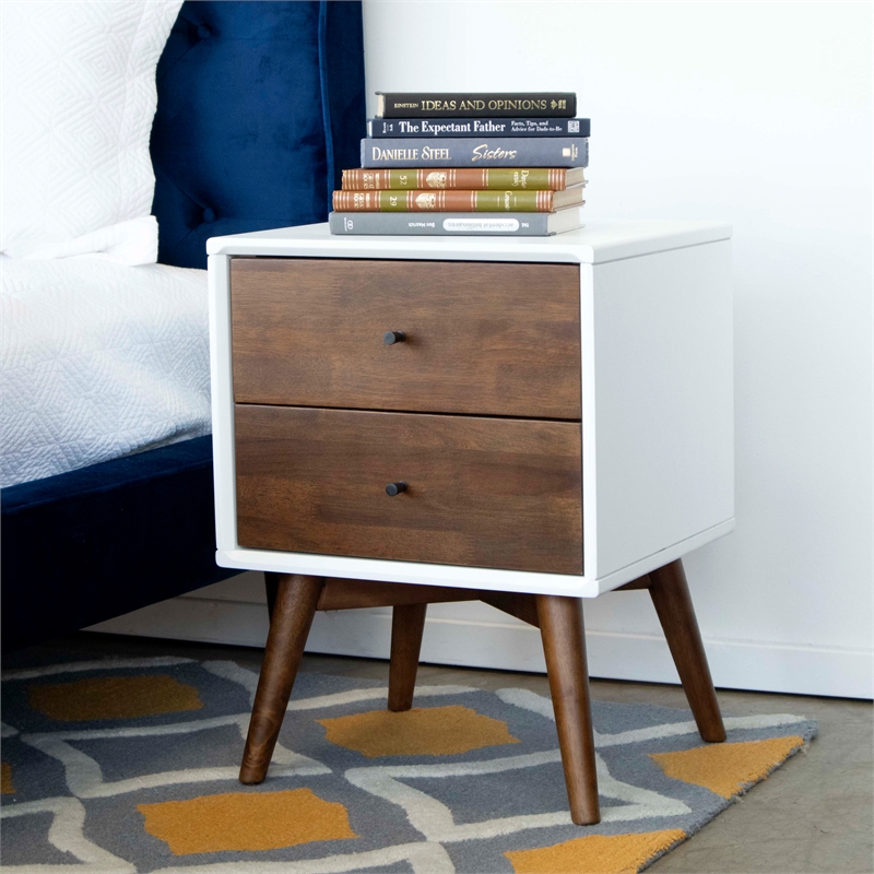 Home Square 3 Piece Solid Wood Bedroom Dresser & Nightstand Set in Walnut/White