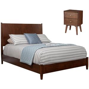 Home Square 2 Piece Set with Nightstand and Standard King Panel Bed in Walnut